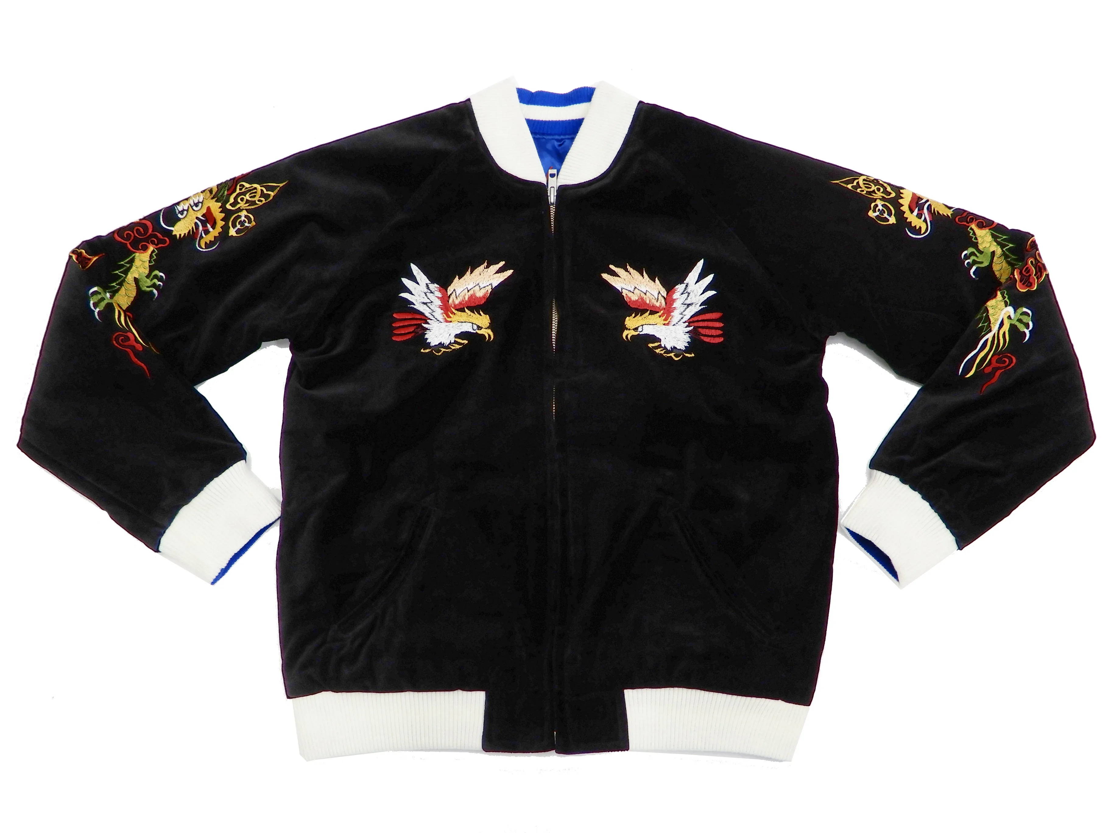 Hanatabi Gakudan Men's Velvet Japanese Souvenir Jacket Japan Map Sukajan Script SVJ-001