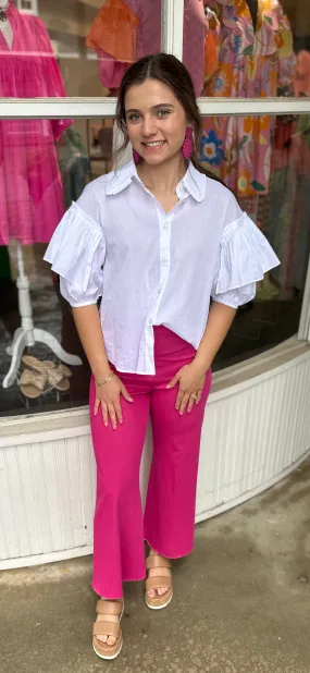 Hi Waist No Side Seam Wide Leg Denim - Pink
