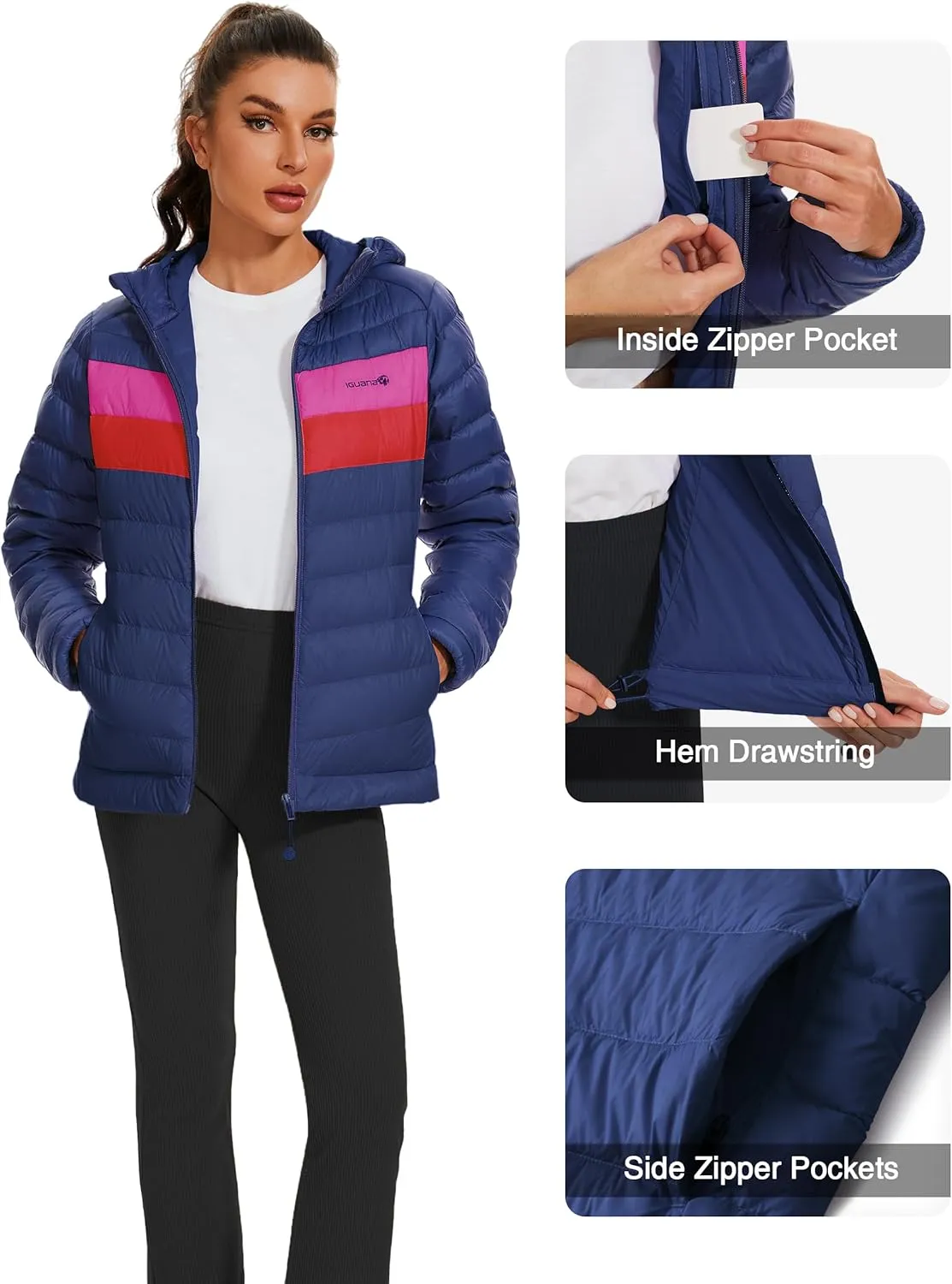Iguana Women's Hooded Packable Ultra Light Weight Short Down Jacket Winter Puffer Coat