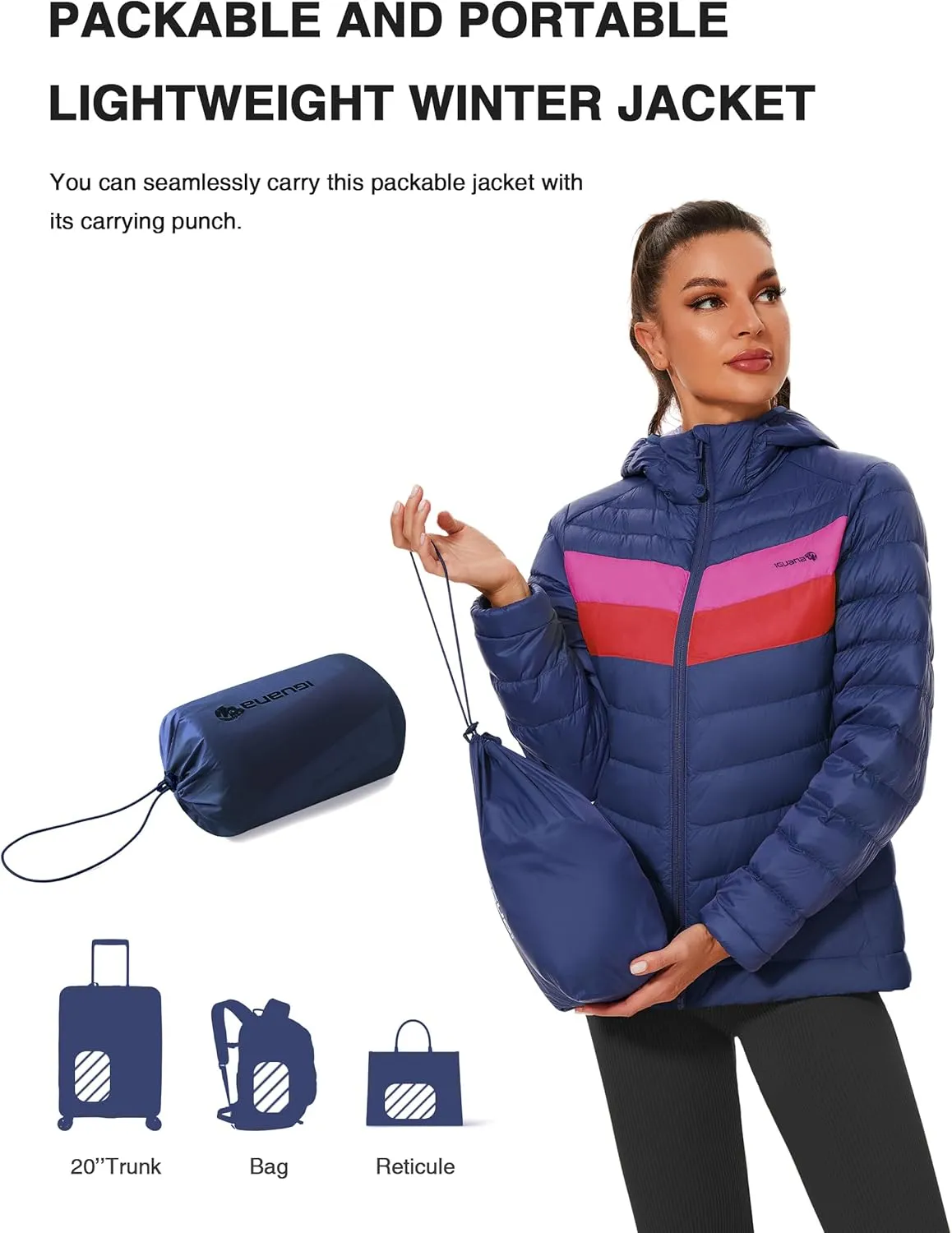 Iguana Women's Hooded Packable Ultra Light Weight Short Down Jacket Winter Puffer Coat