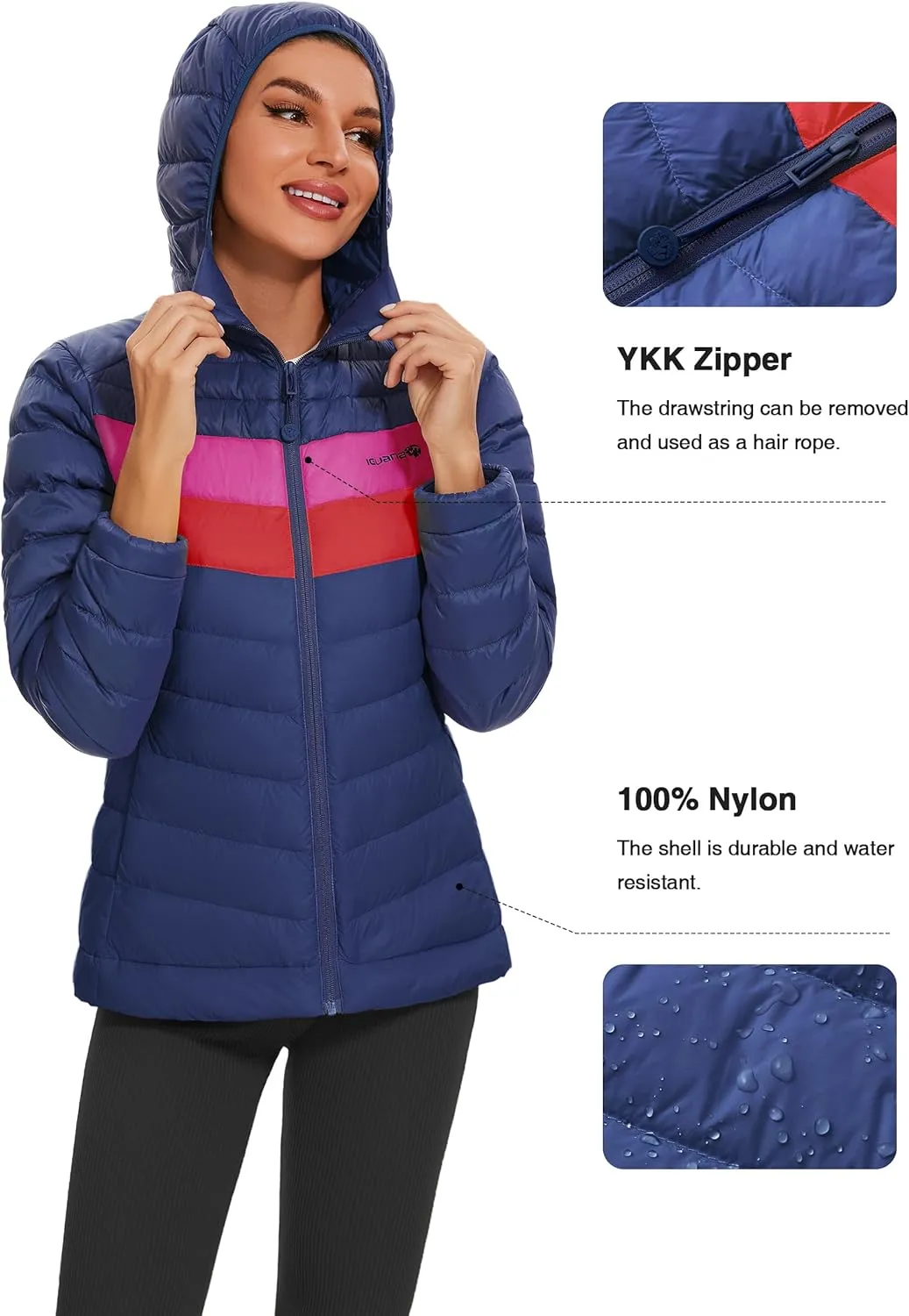Iguana Women's Hooded Packable Ultra Light Weight Short Down Jacket Winter Puffer Coat