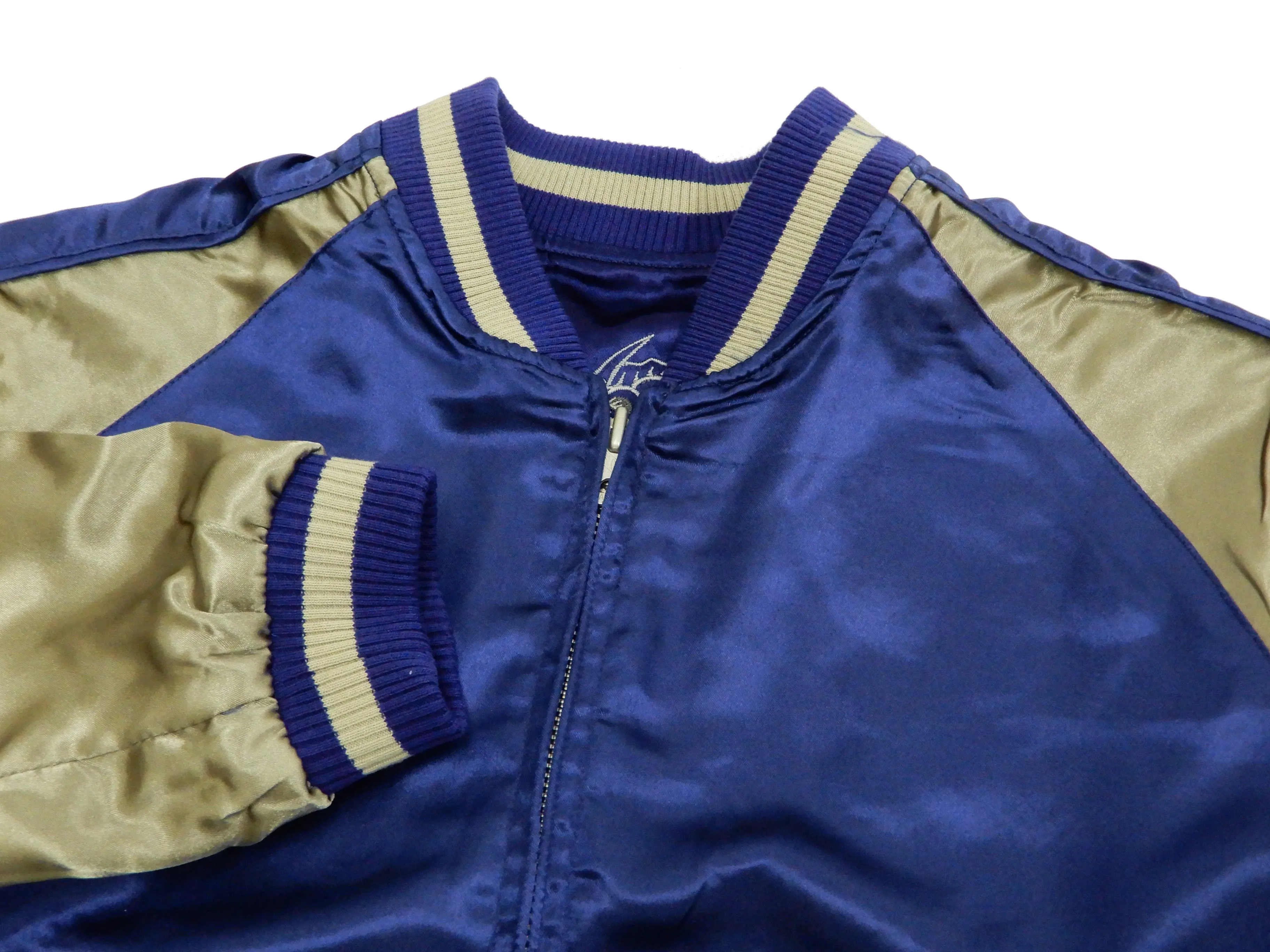 Japanesque Men's Japanese Souvenir Jacket Dragon Sukajan 3RSJ-024 Navy-Blue/Beige