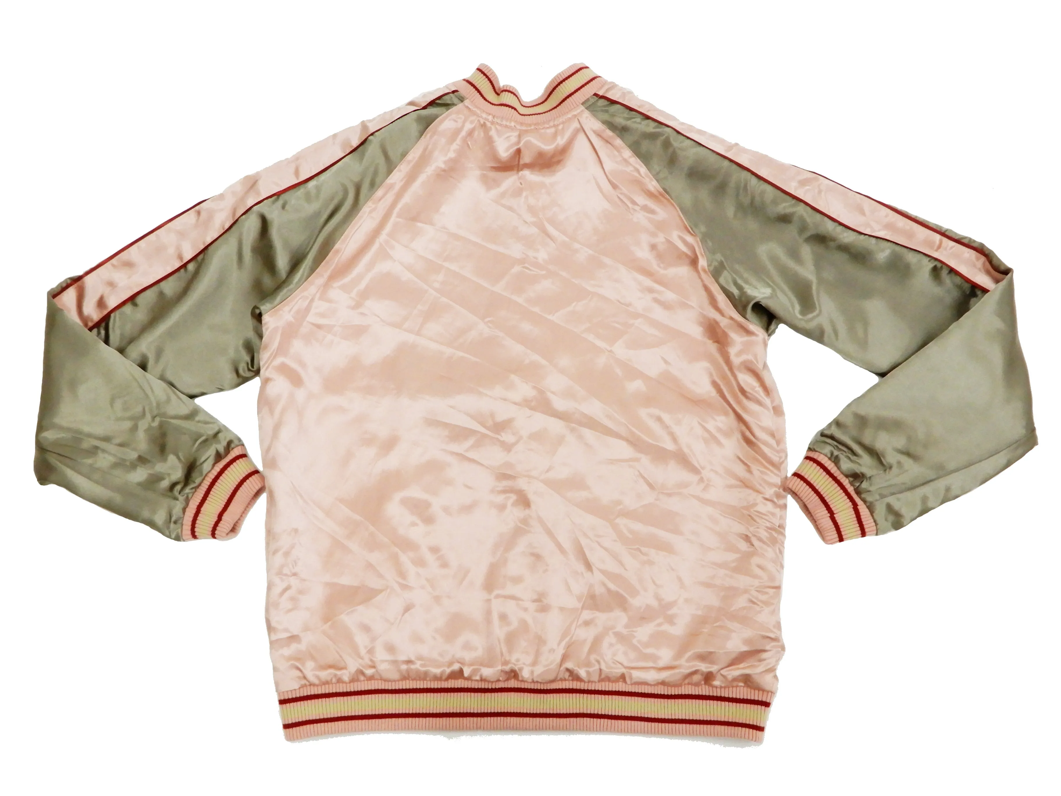 Japanesque Men's Japanese Souvenir Jacket Goldfish Embroidered Sukajan 3RSJ-049 Pink/Beige