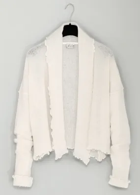 Kashmir cardigan med draperad sjalkrage - Off White