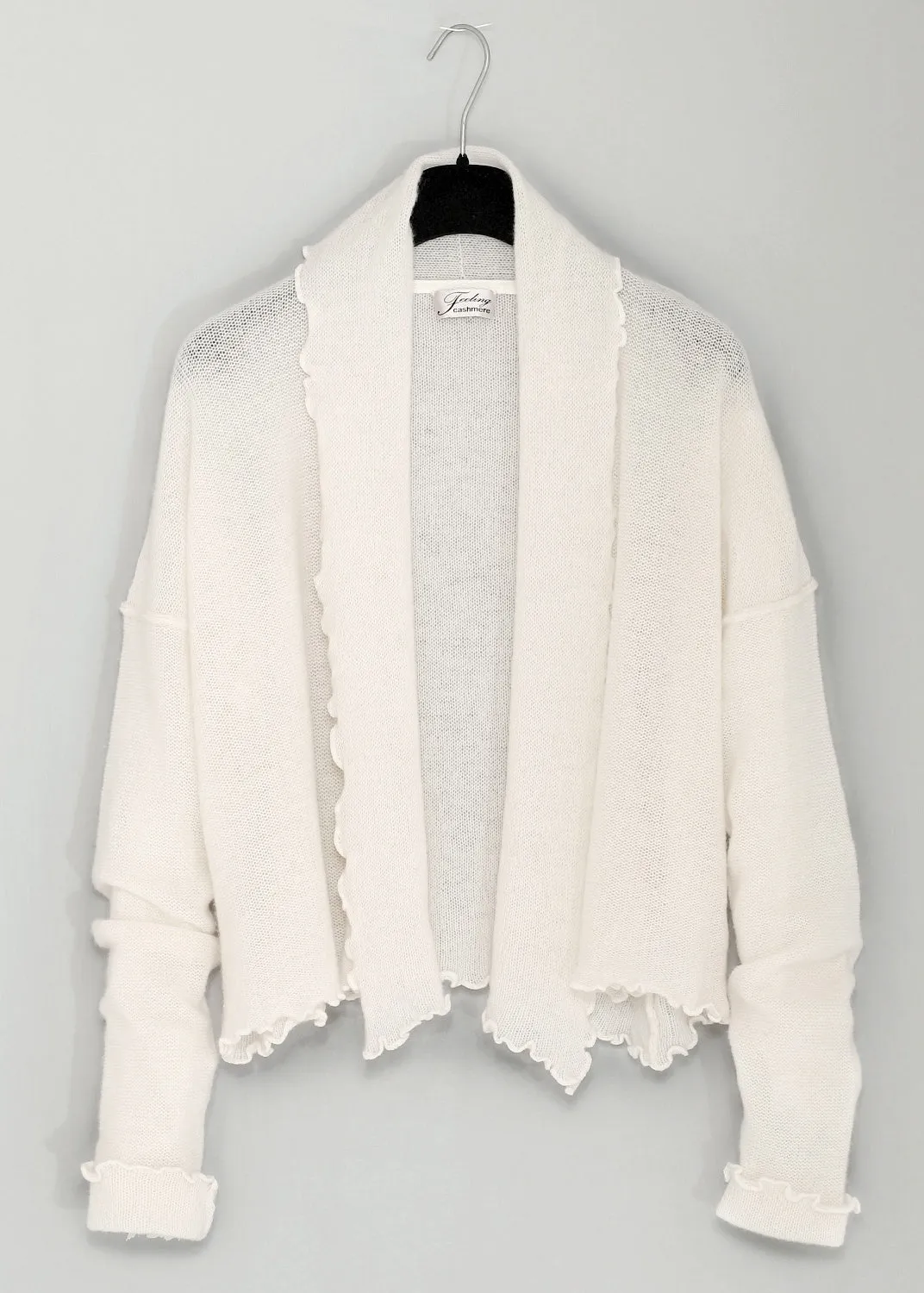 Kashmir cardigan med draperad sjalkrage - Off White