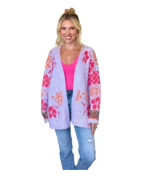 Kristi Oversized Fuzzy Cardigan - Lavender Floral