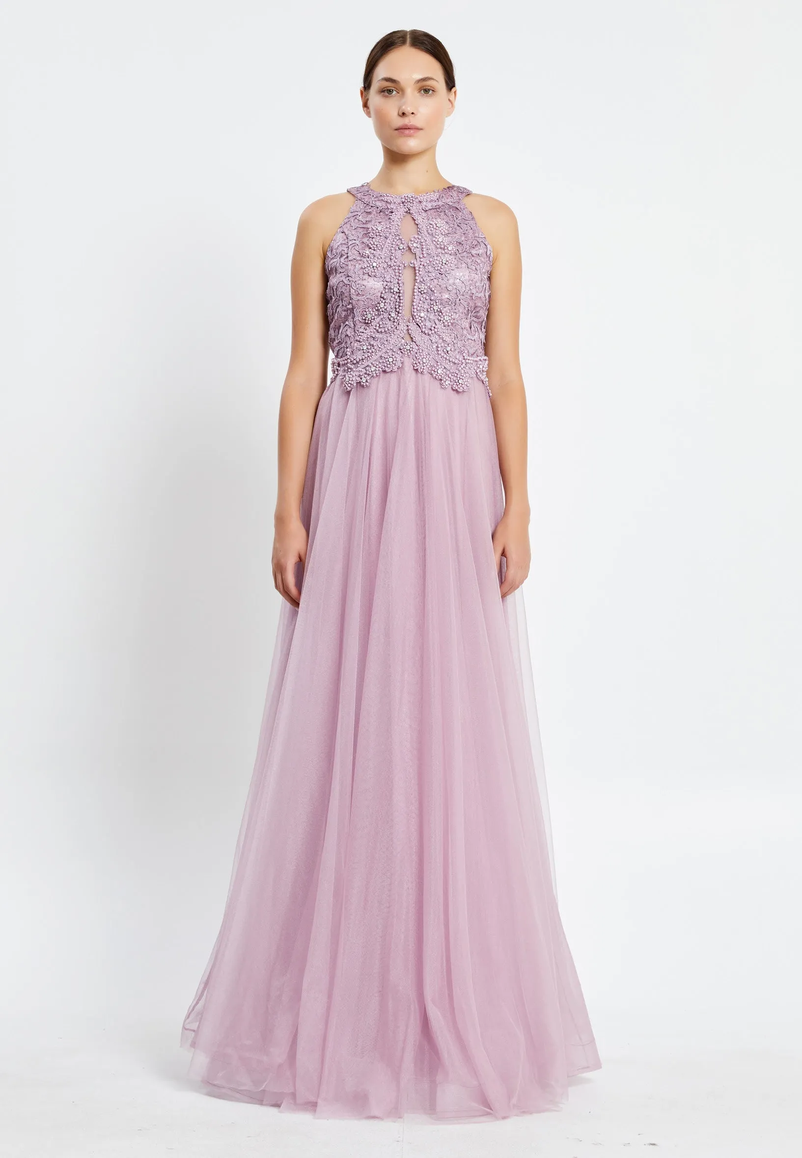 Lavender Sleeveless Sequin Patterned Flowy Dress