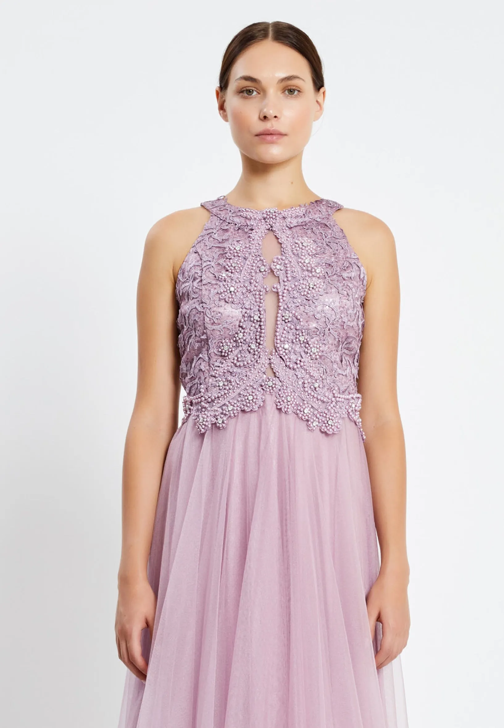 Lavender Sleeveless Sequin Patterned Flowy Dress