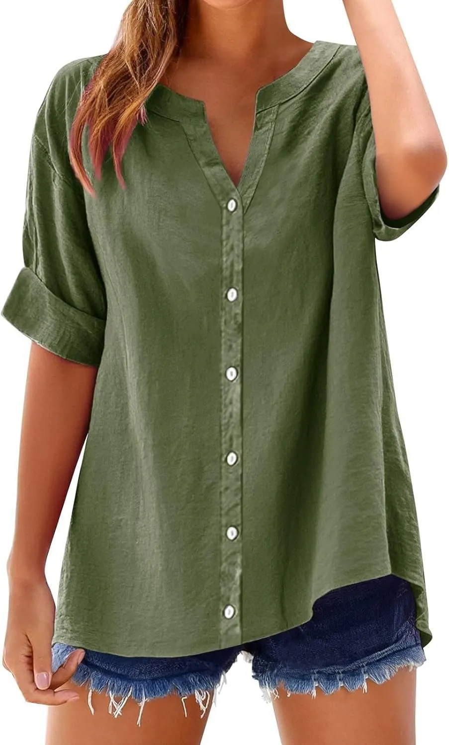 Linen Shirts for Women Short Sleeve Button Down Tops Loose Fit Dressy Trendy Tunic Tops Cute Casual Summer Outfits 2025