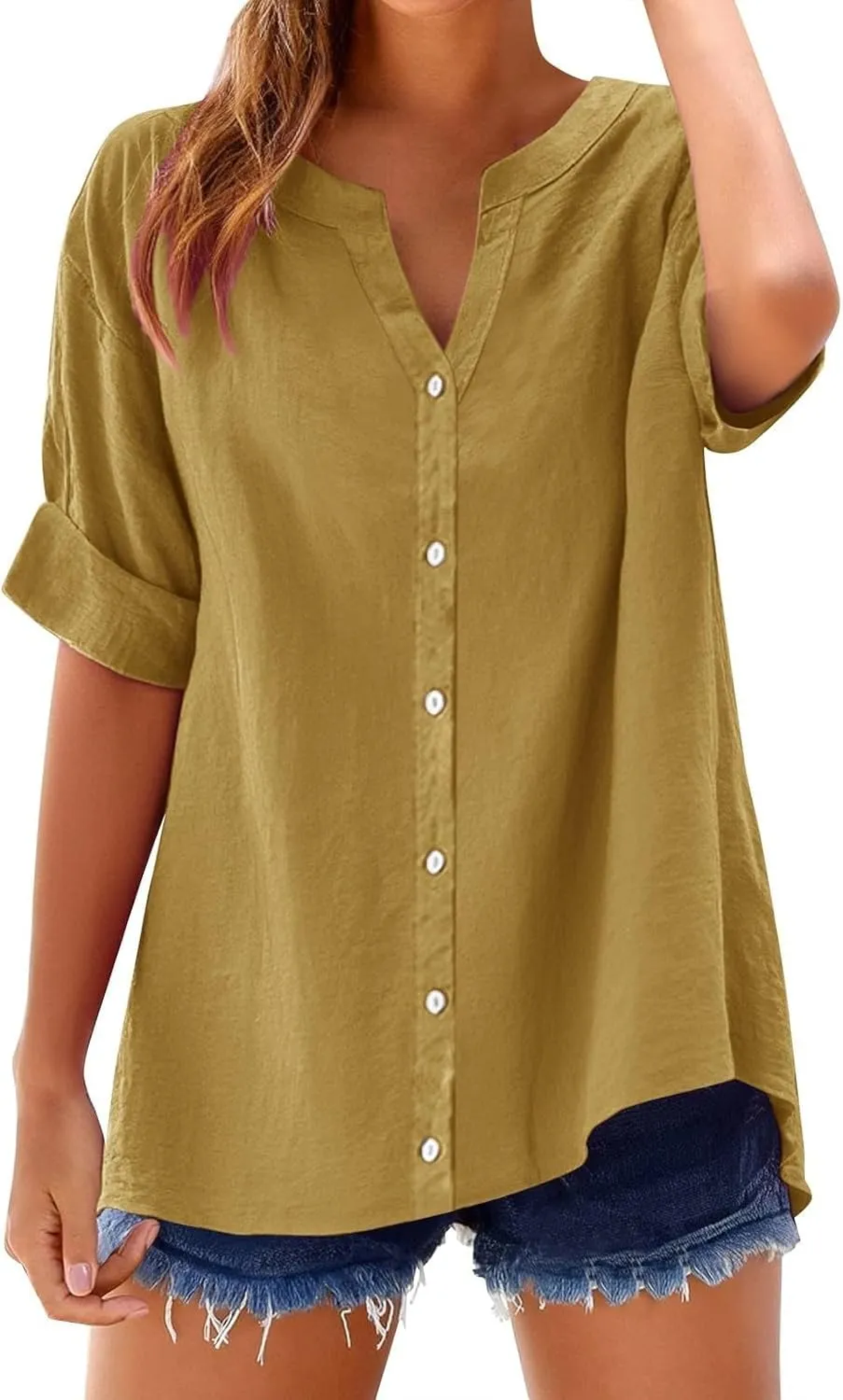 Linen Shirts for Women Short Sleeve Button Down Tops Loose Fit Dressy Trendy Tunic Tops Cute Casual Summer Outfits 2025