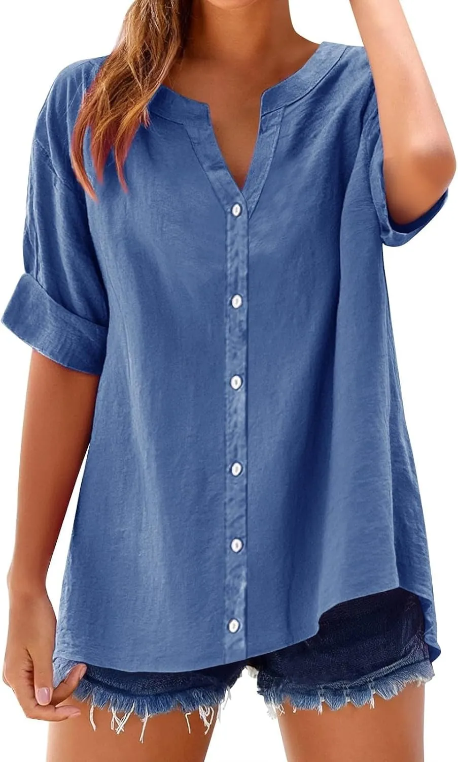 Linen Shirts for Women Short Sleeve Button Down Tops Loose Fit Dressy Trendy Tunic Tops Cute Casual Summer Outfits 2025