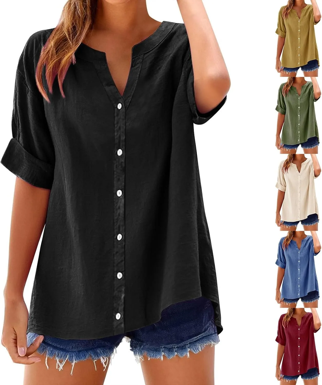 Linen Shirts for Women Short Sleeve Button Down Tops Loose Fit Dressy Trendy Tunic Tops Cute Casual Summer Outfits 2025