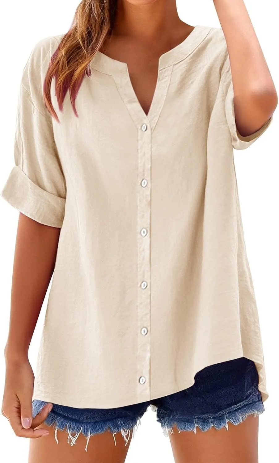 Linen Shirts for Women Short Sleeve Button Down Tops Loose Fit Dressy Trendy Tunic Tops Cute Casual Summer Outfits 2025