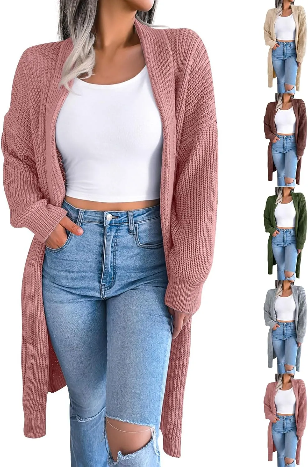 Long Cardigans for Women Cable Cable Knit Long Sleeve Open Front Cardigan Comfy Soft Slouchy Sweaters