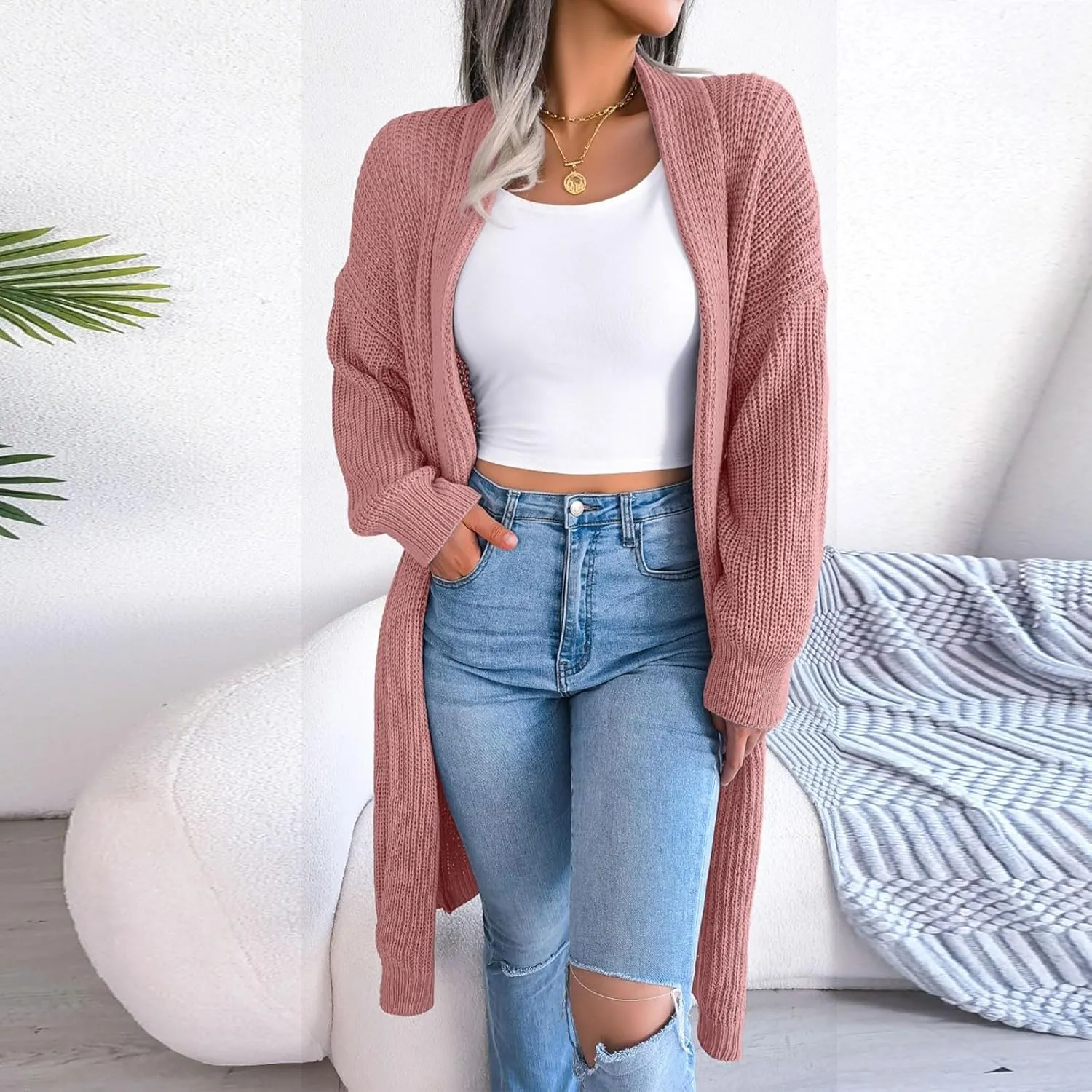 Long Cardigans for Women Cable Cable Knit Long Sleeve Open Front Cardigan Comfy Soft Slouchy Sweaters