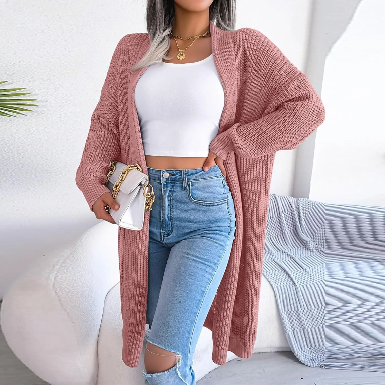 Long Cardigans for Women Cable Cable Knit Long Sleeve Open Front Cardigan Comfy Soft Slouchy Sweaters