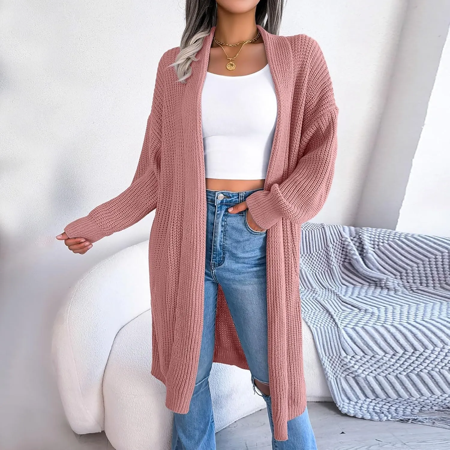 Long Cardigans for Women Cable Cable Knit Long Sleeve Open Front Cardigan Comfy Soft Slouchy Sweaters