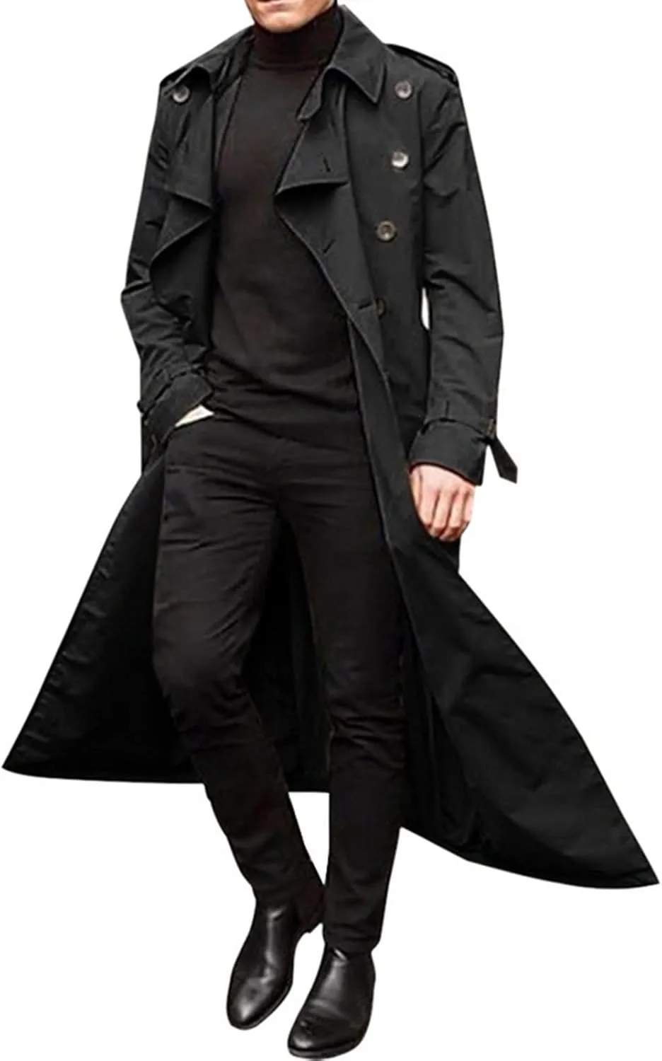Men Trench Coat Winter,Double Breasted Oversized Light Casual Lapel Long Windbreaker Jacket Belted Slim Overcoats