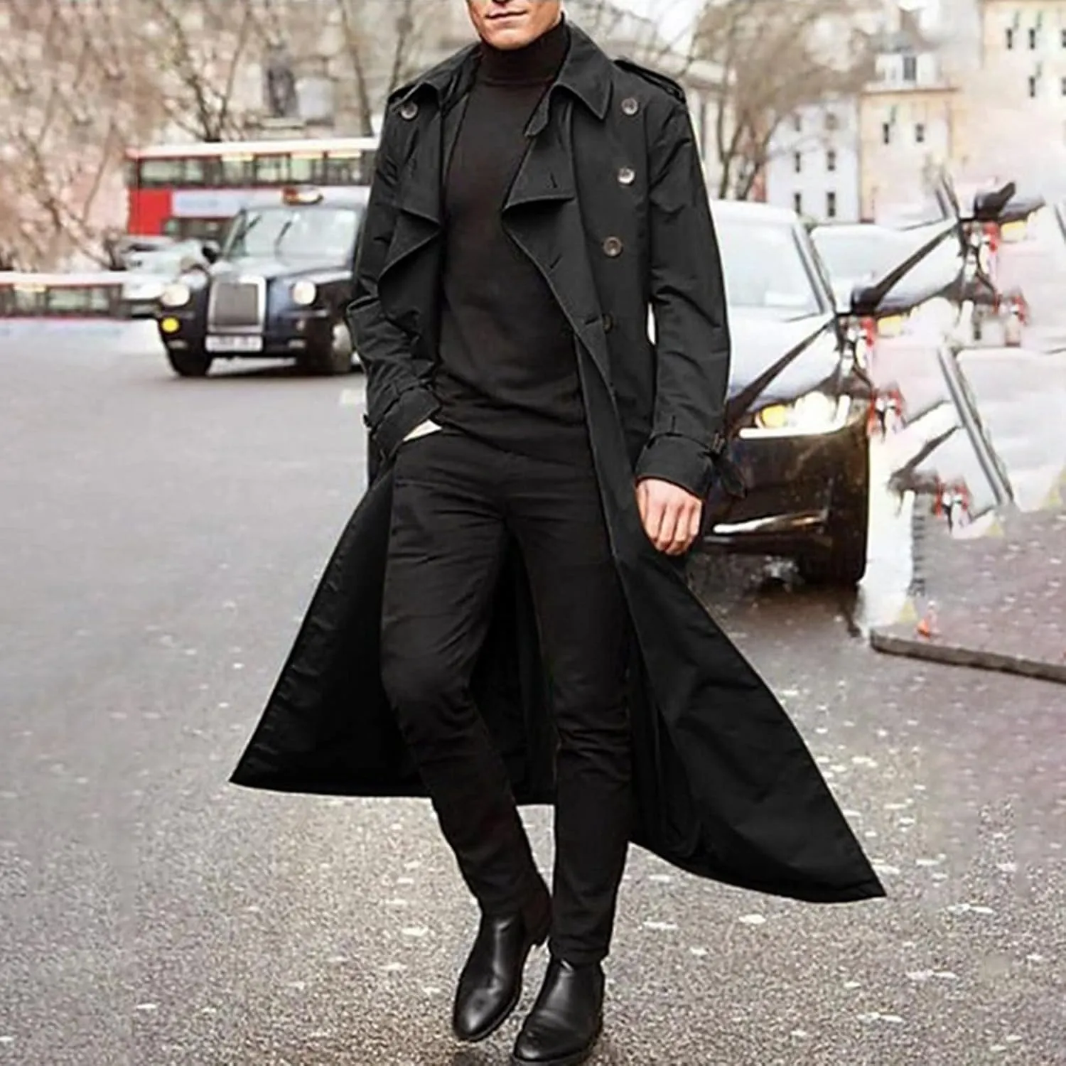 Men Trench Coat Winter,Double Breasted Oversized Light Casual Lapel Long Windbreaker Jacket Belted Slim Overcoats