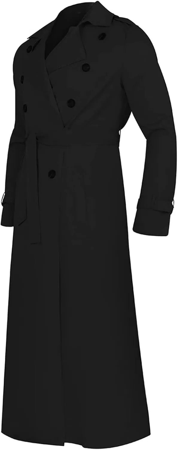 Men Trench Coat Winter,Double Breasted Oversized Light Casual Lapel Long Windbreaker Jacket Belted Slim Overcoats
