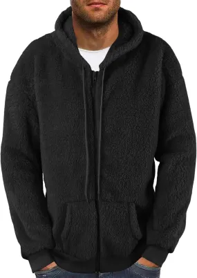 Men's Cashmere Sweaters, Men's Full Zip Fleece Flannel Jackets Shirt Cotton Hoodies Soft Warm Coat for Men with Hood