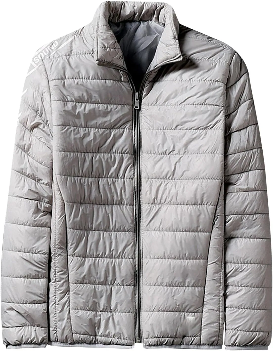 Mens Lightweight Down Jackets No Hood Zipper Warm Winter Light Puffer Jacket Packable Bubble Coats Quilted Outerwear