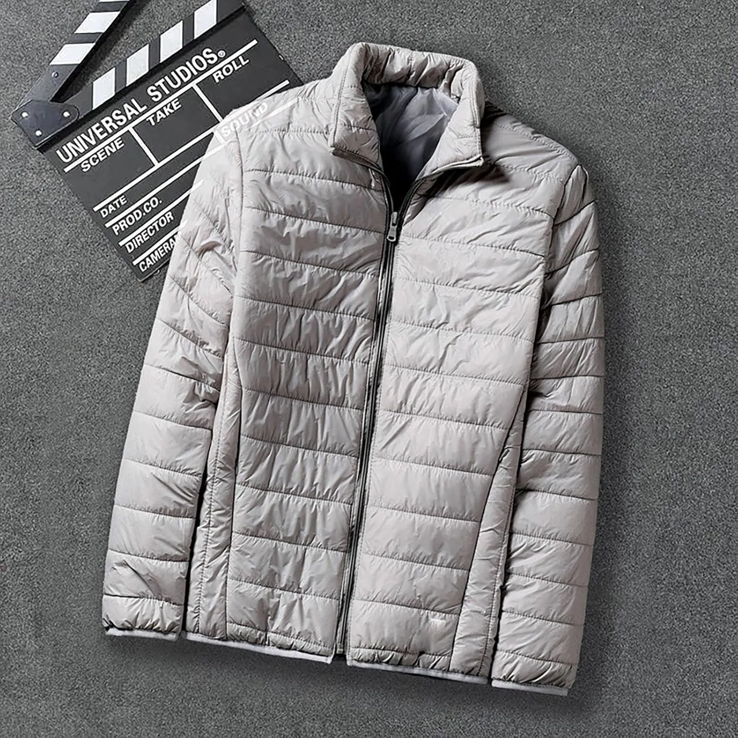 Mens Lightweight Down Jackets No Hood Zipper Warm Winter Light Puffer Jacket Packable Bubble Coats Quilted Outerwear
