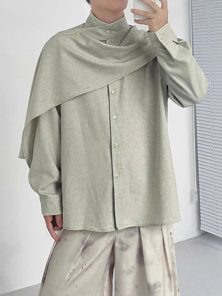 Metaversmall Solid Casual Spliced Button Chic Shirts For Women Scarf Collar Long Sleeve Minimalist Loose Blouses Female Fashion Style New