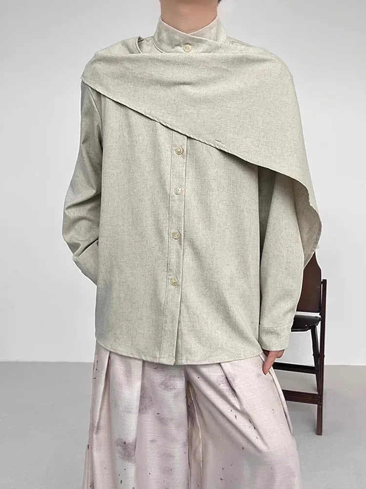 Metaversmall Solid Casual Spliced Button Chic Shirts For Women Scarf Collar Long Sleeve Minimalist Loose Blouses Female Fashion Style New