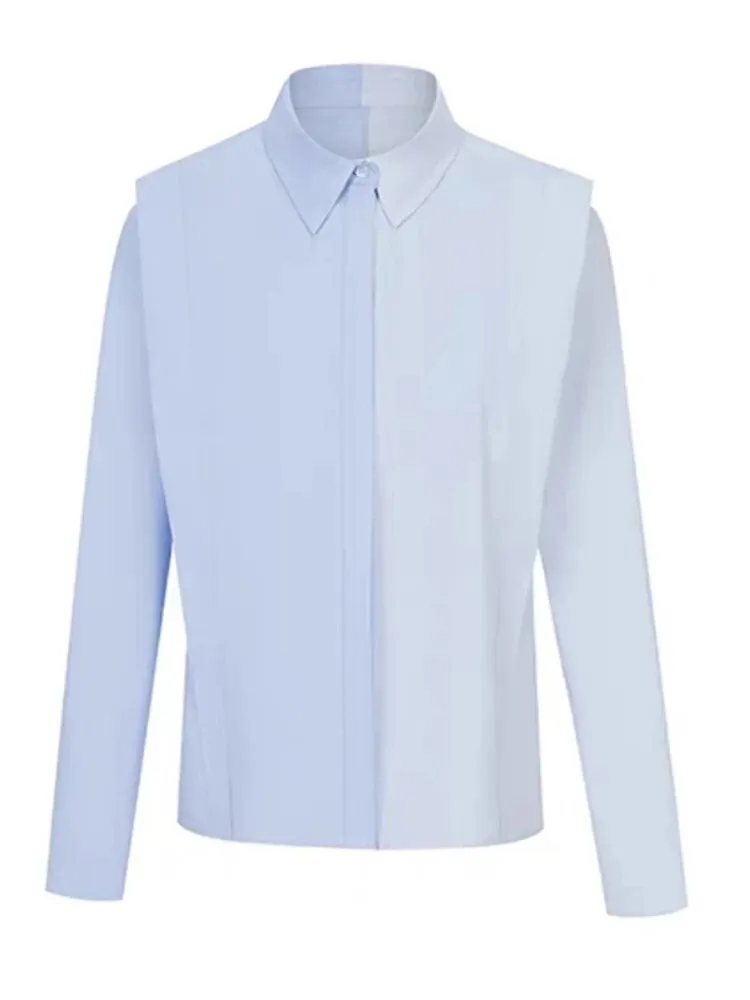 Minimalist Patchwork Single Breasted Shirts For Women Lapel Long Sleeve Loose Summer Blouse Female Fashion Clothes