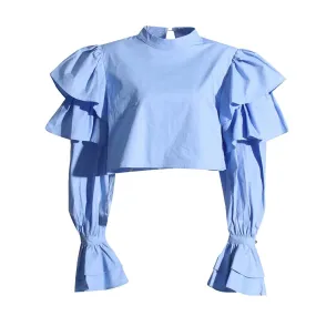 Minimalist Shirts For Women Round Neck Flare Sleeve Casual Loose Summer Loose Blouse Female Fashion Clothing