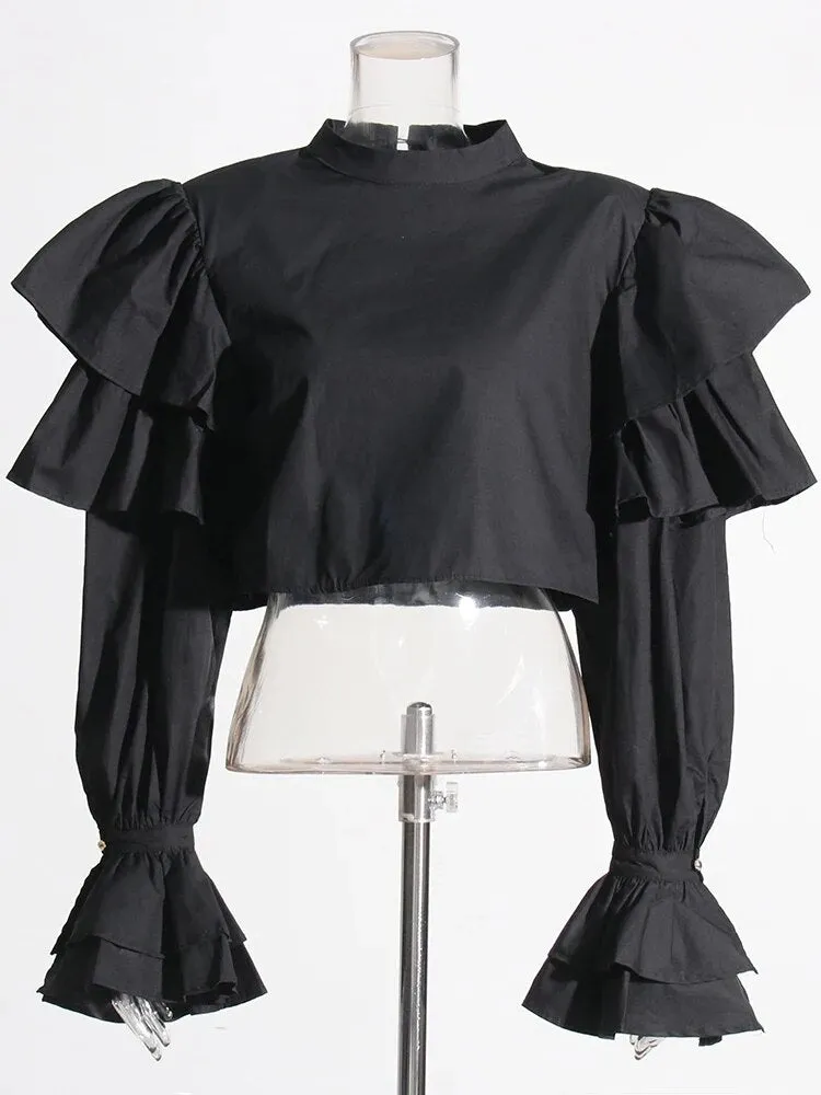 Minimalist Shirts For Women Round Neck Flare Sleeve Casual Loose Summer Loose Blouse Female Fashion Clothing