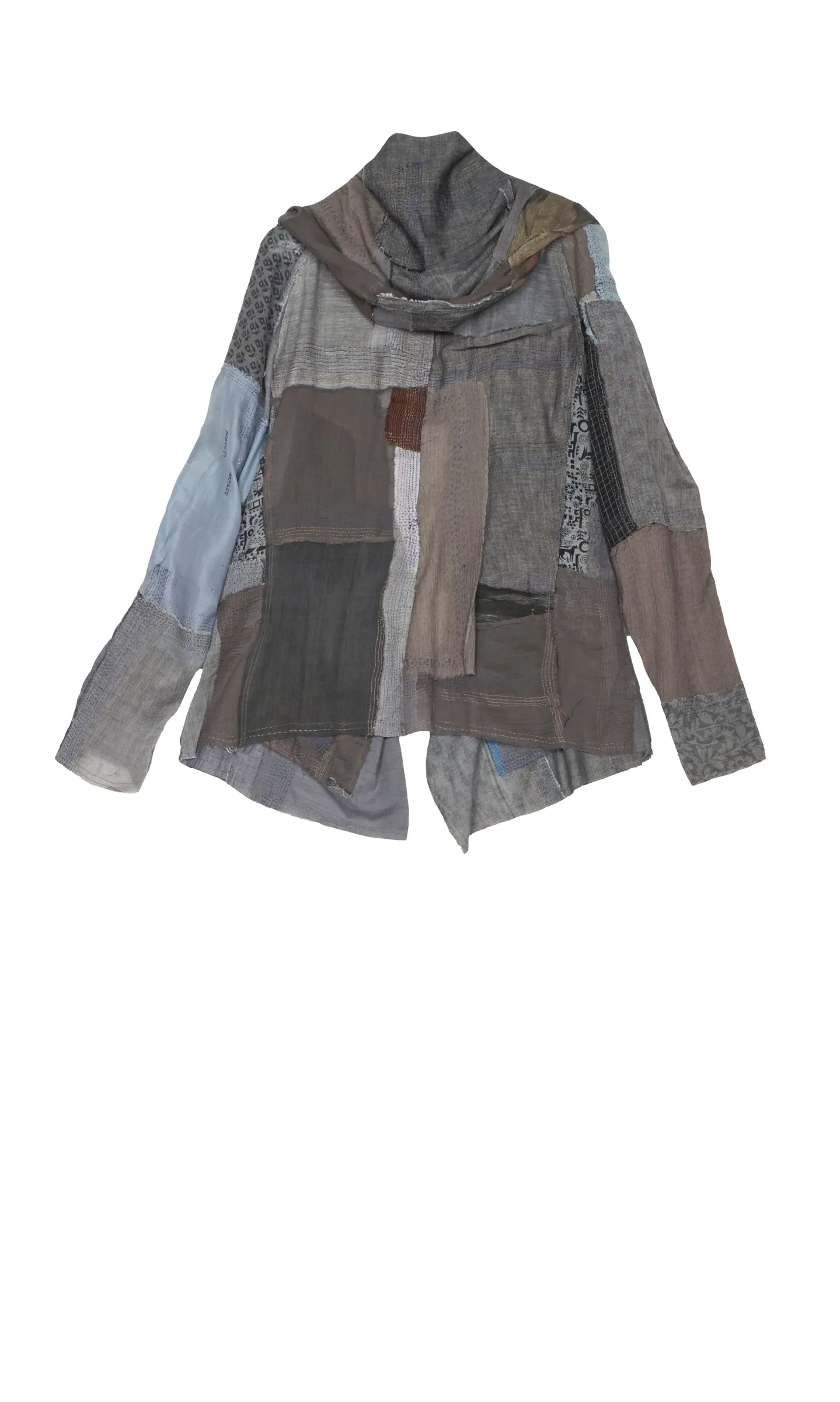 MOSAIC TILE PATCH KANTHA HOODED JKT - mt1042-gry -