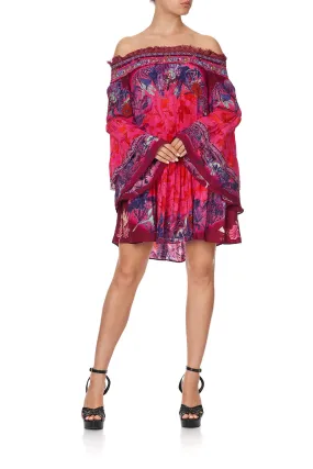 OFF SHOULDER DRESS WITH SMOCKING TROPIC OF NEON