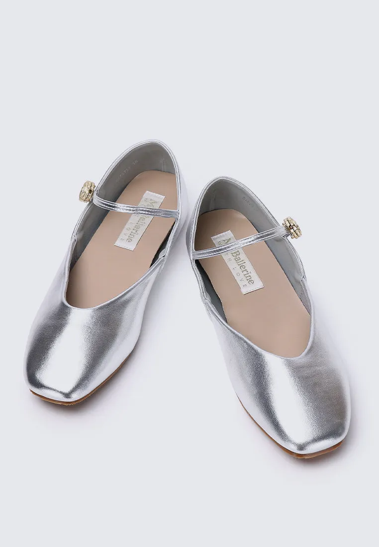 Pétale De Rose Comfy Ballerina In Silver