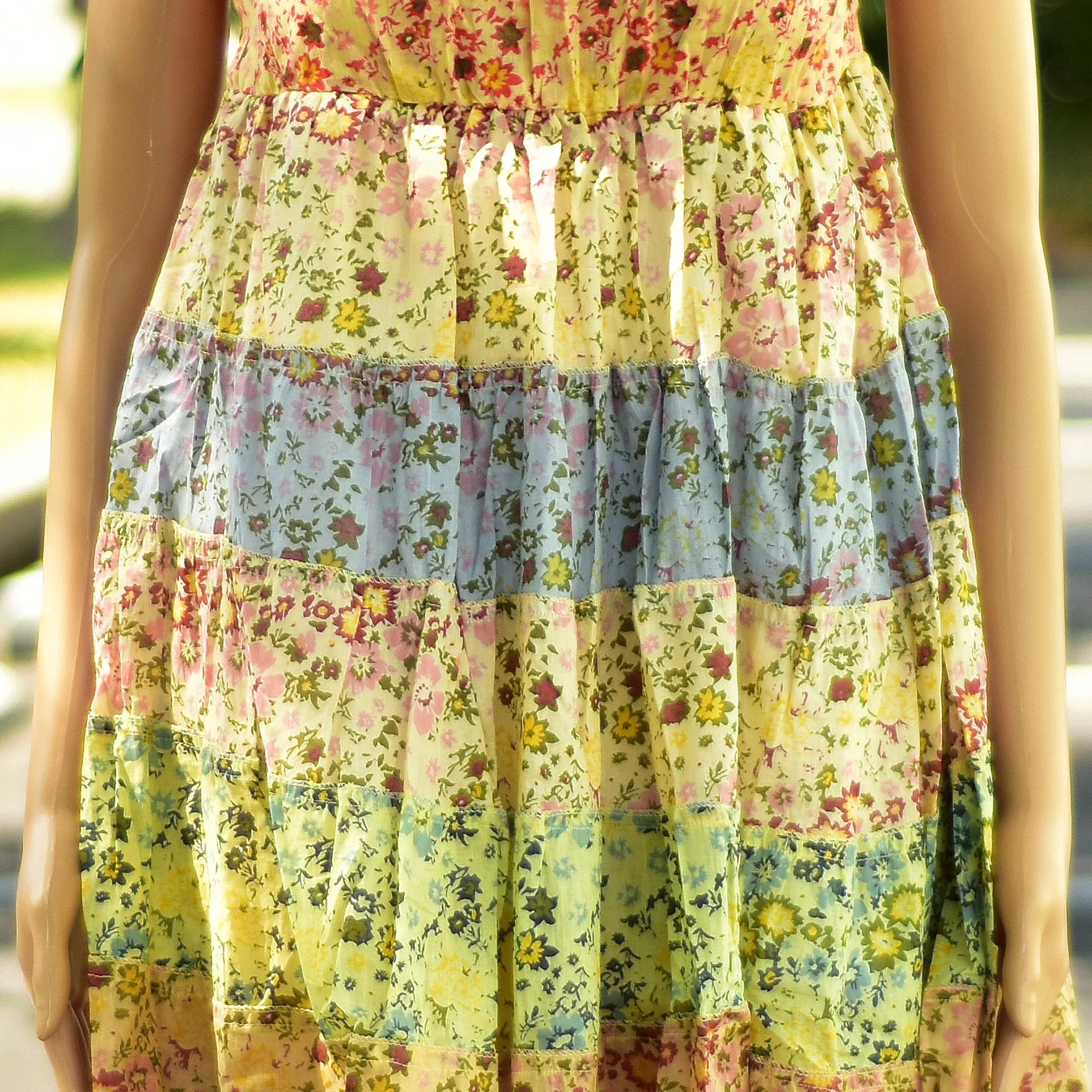 Pure Cotton Boho Summer Floral Print Ruffled Puffed Sleeve Tiered Patchwork Mini Dress Off Shoulder Dress