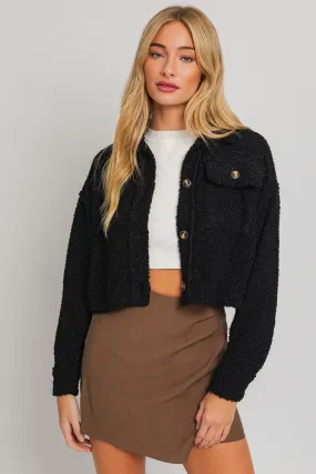 "October Love" Cropped Fuzzy Black Jacket