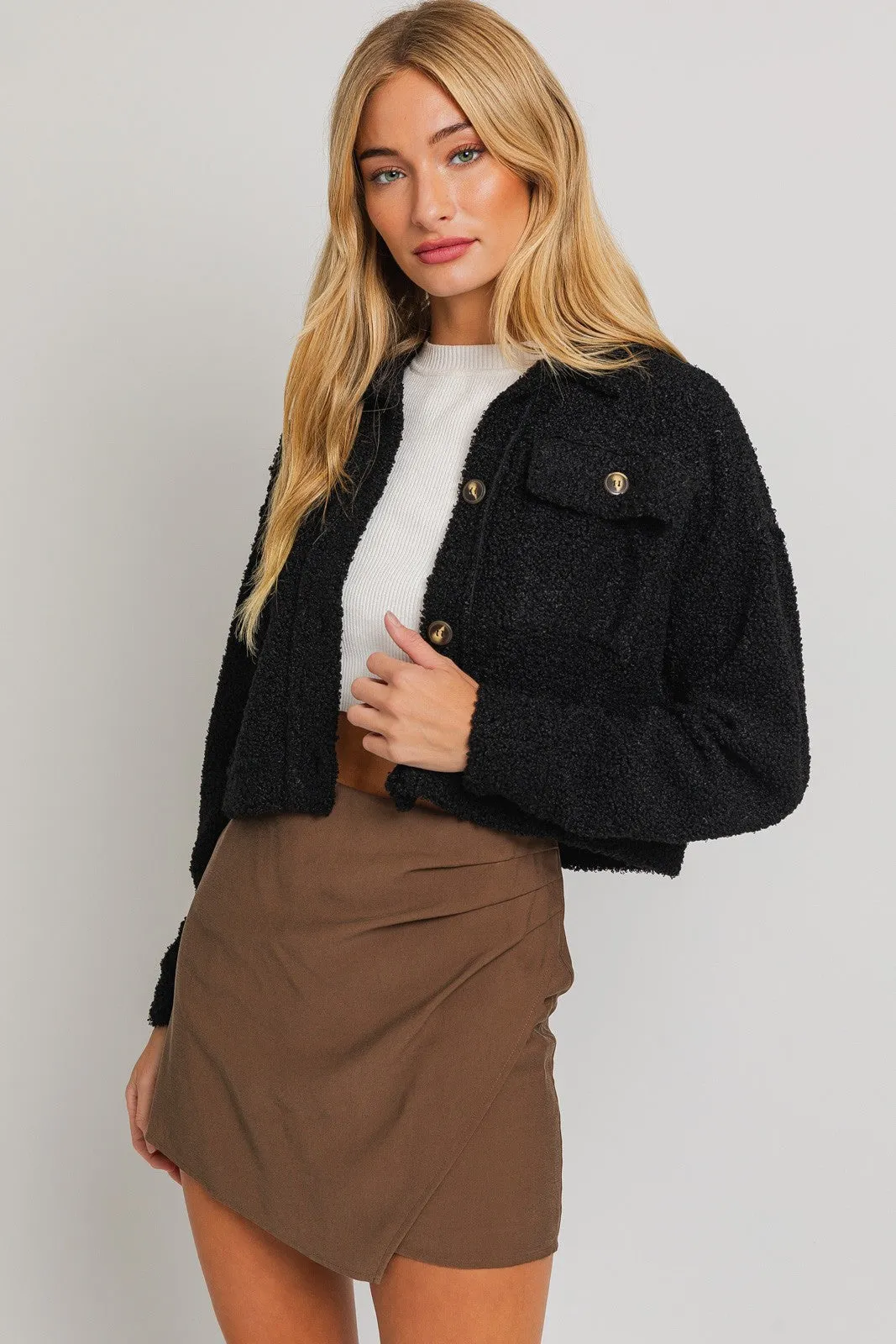 "October Love" Cropped Fuzzy Black Jacket