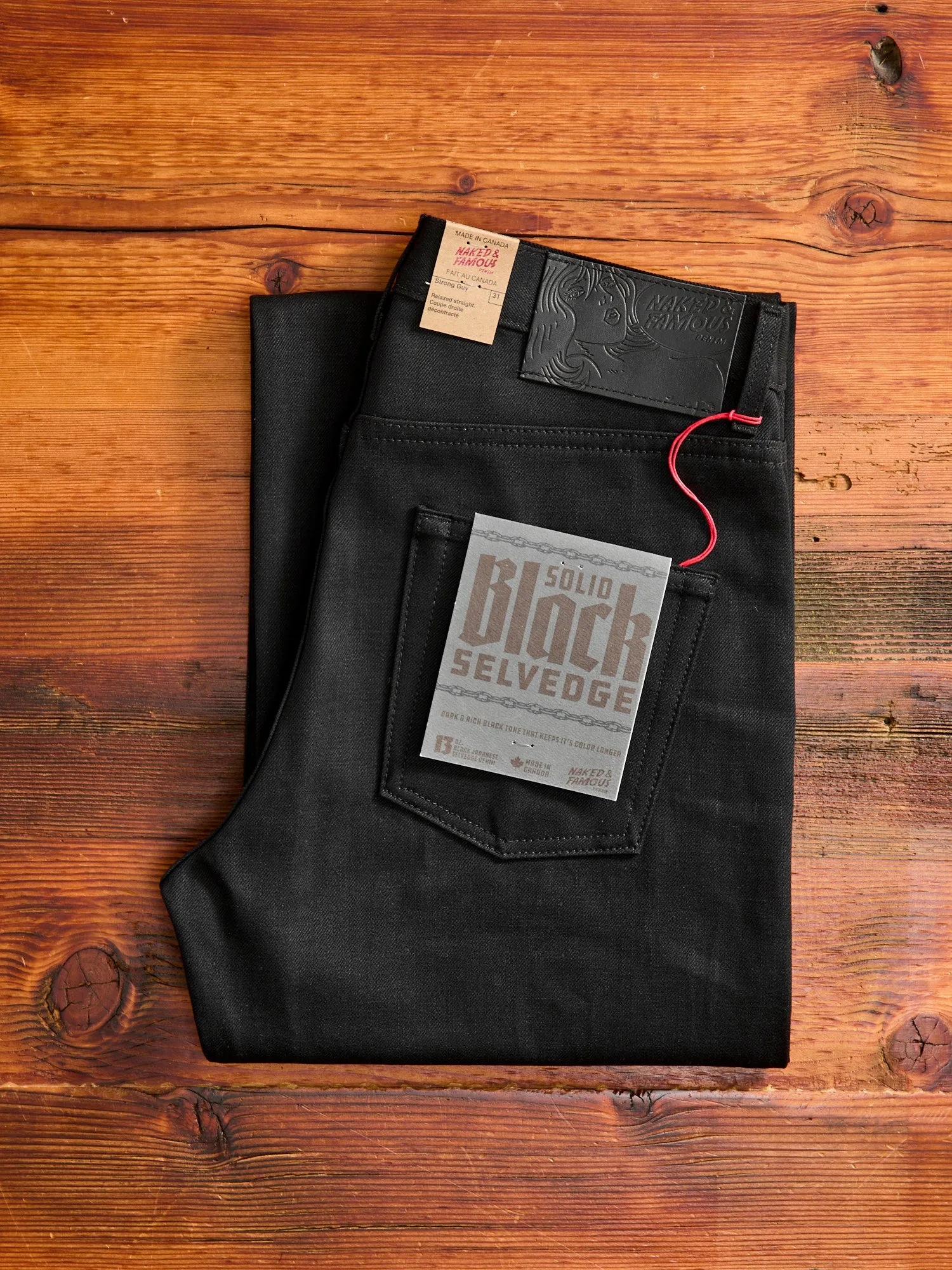 "Solid Black" 13oz Selvedge Denim - Strong Guy Fit