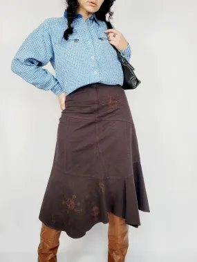 Retro 90s blue minimalist checked cotton shirt blouse top