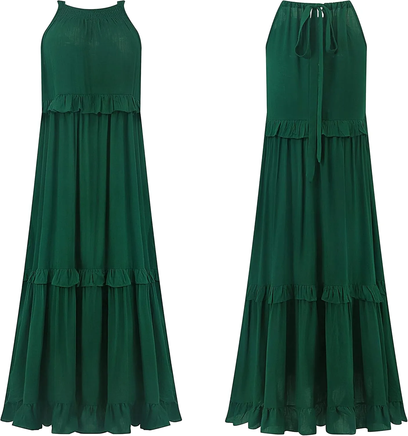 R.Vivimos Womens Summer Dress Cotton Sleeveless Halter Layered Ruffles Casual Boho Flowy Maxi Dress
