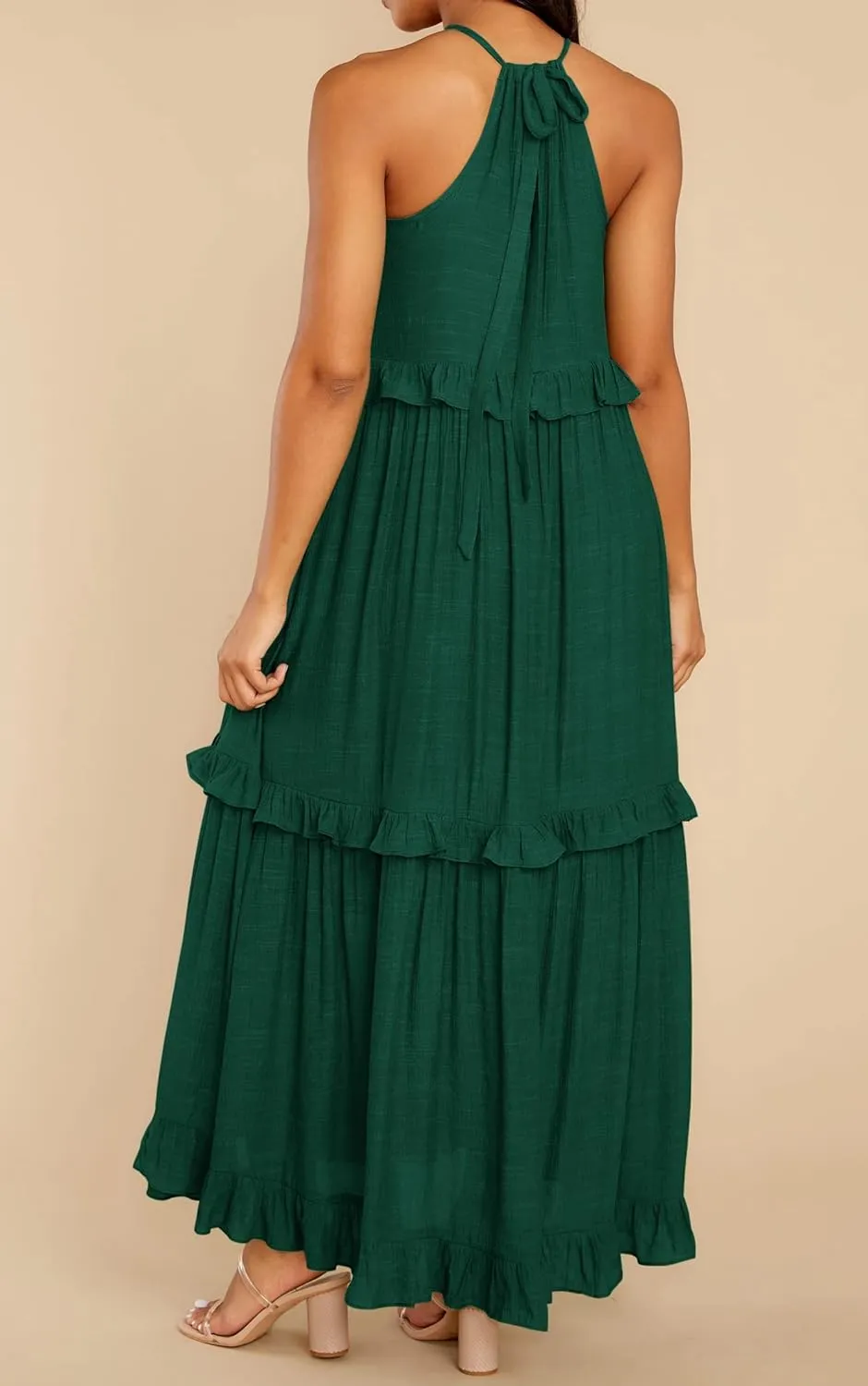 R.Vivimos Womens Summer Dress Cotton Sleeveless Halter Layered Ruffles Casual Boho Flowy Maxi Dress