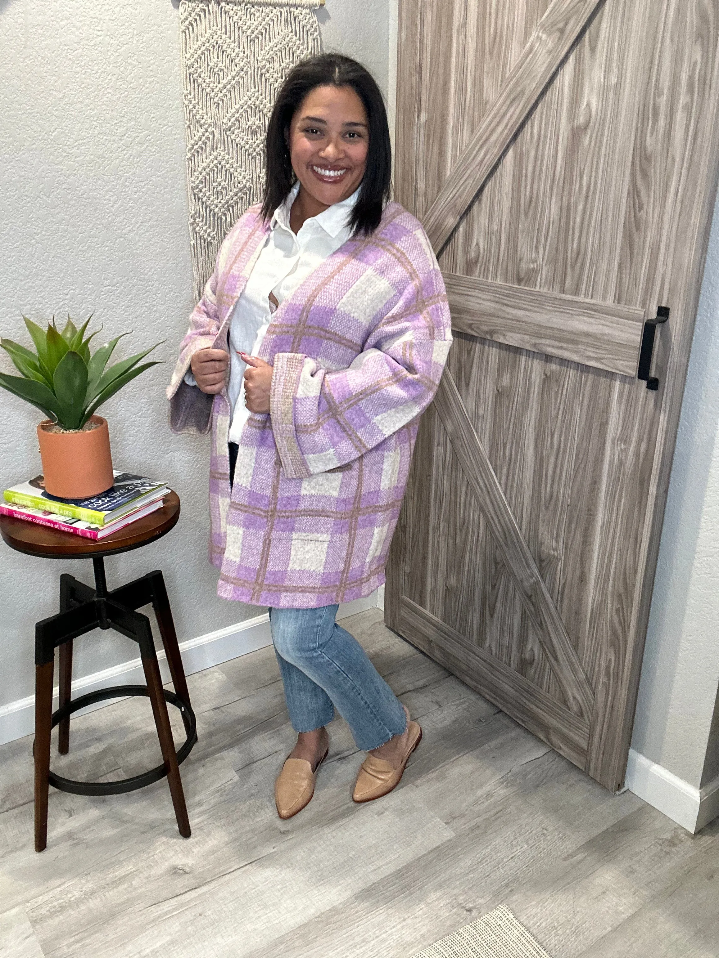 Saltwater Luxe Lilac Plaid Charli Swing Cardi