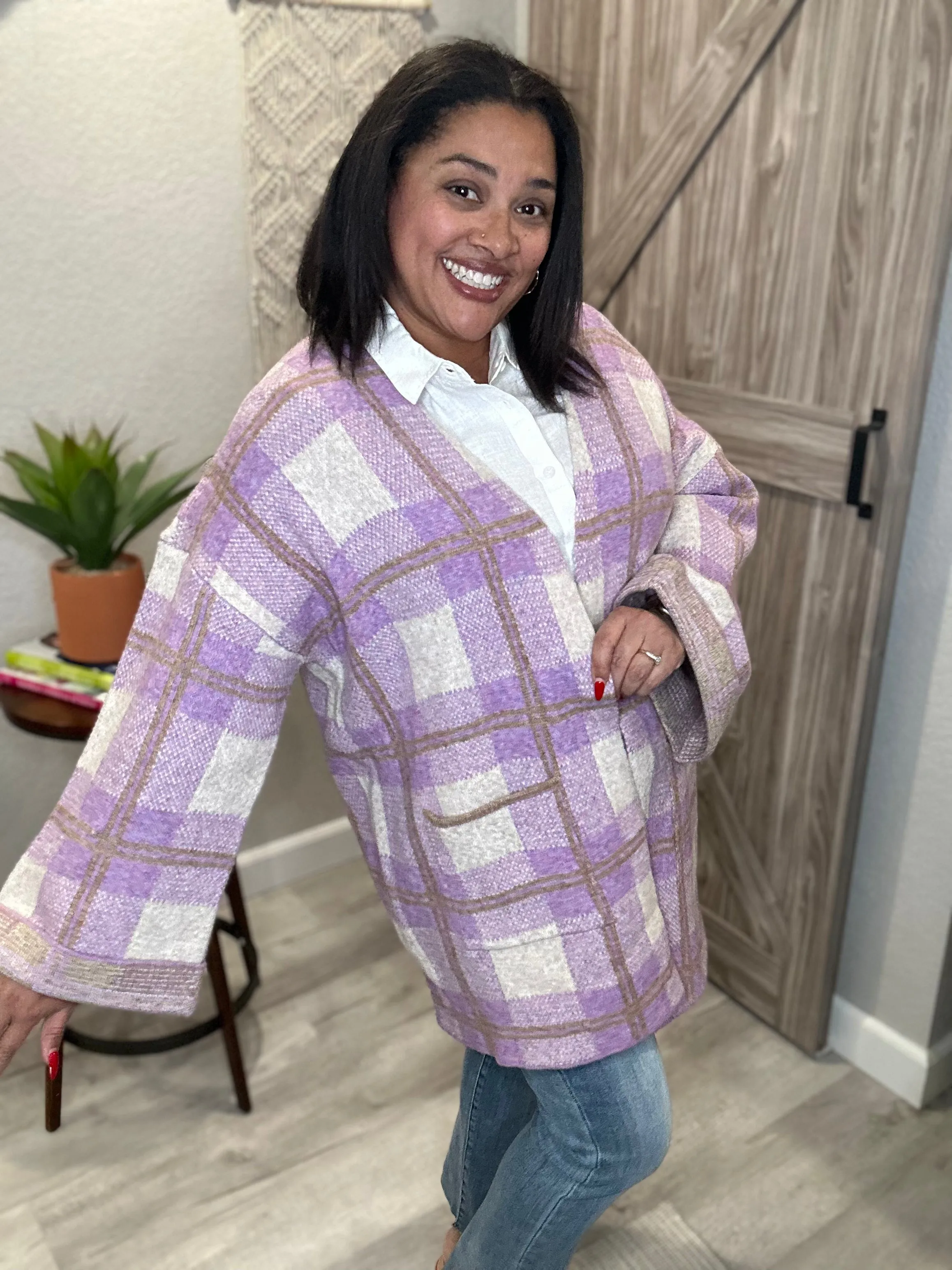 Saltwater Luxe Lilac Plaid Charli Swing Cardi