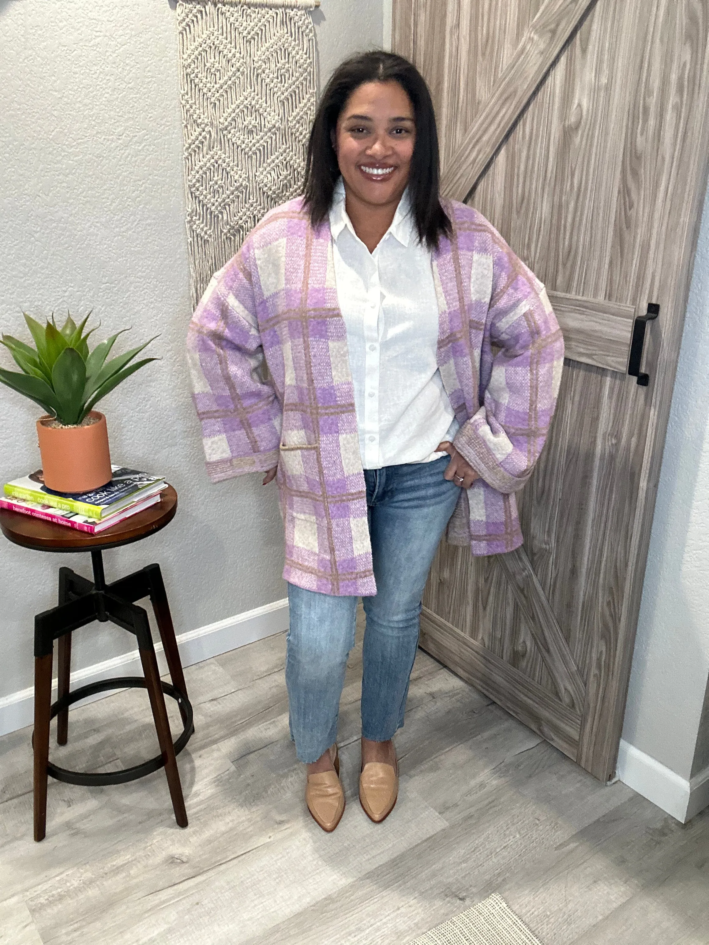Saltwater Luxe Lilac Plaid Charli Swing Cardi