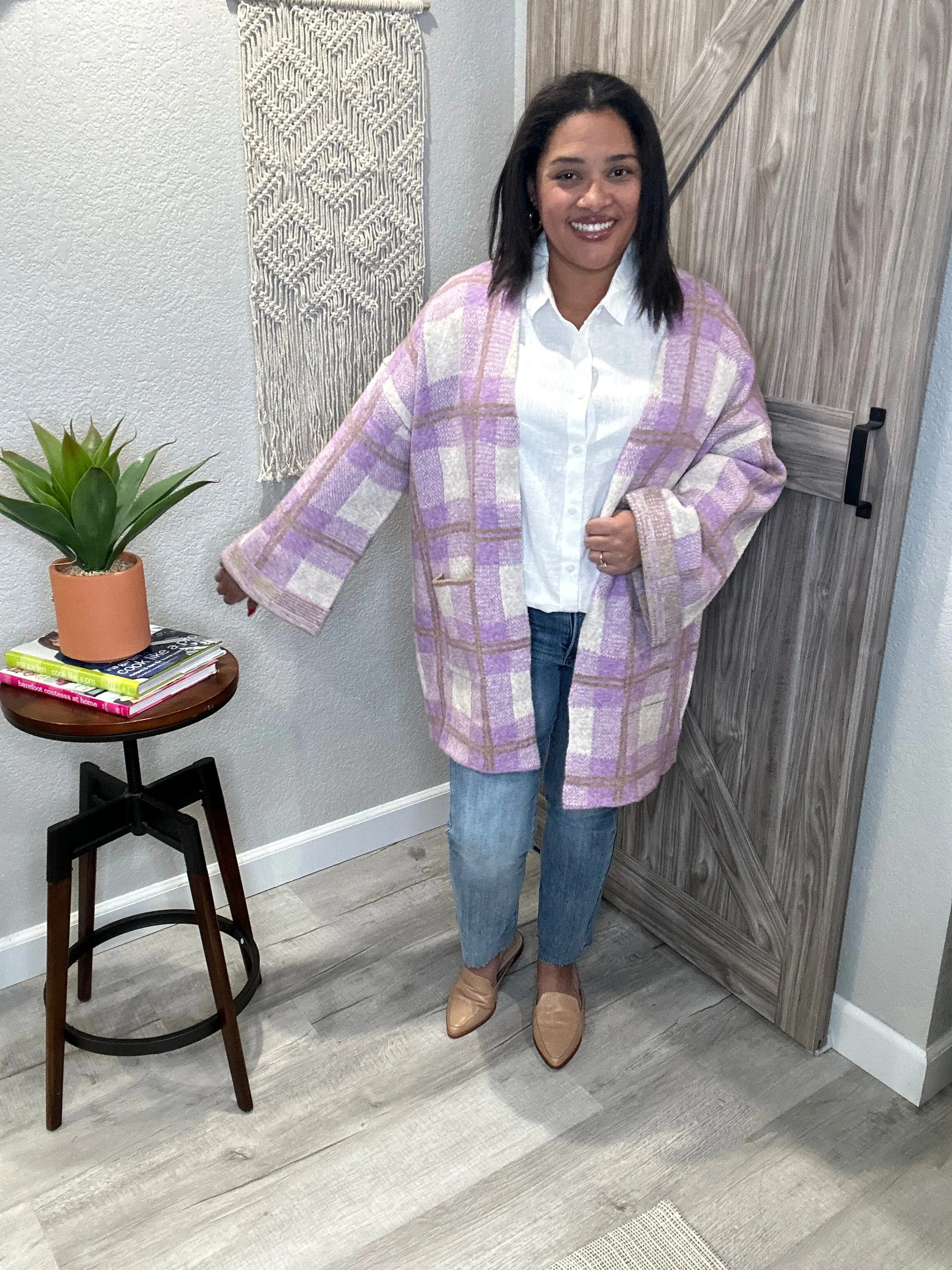 Saltwater Luxe Lilac Plaid Charli Swing Cardi
