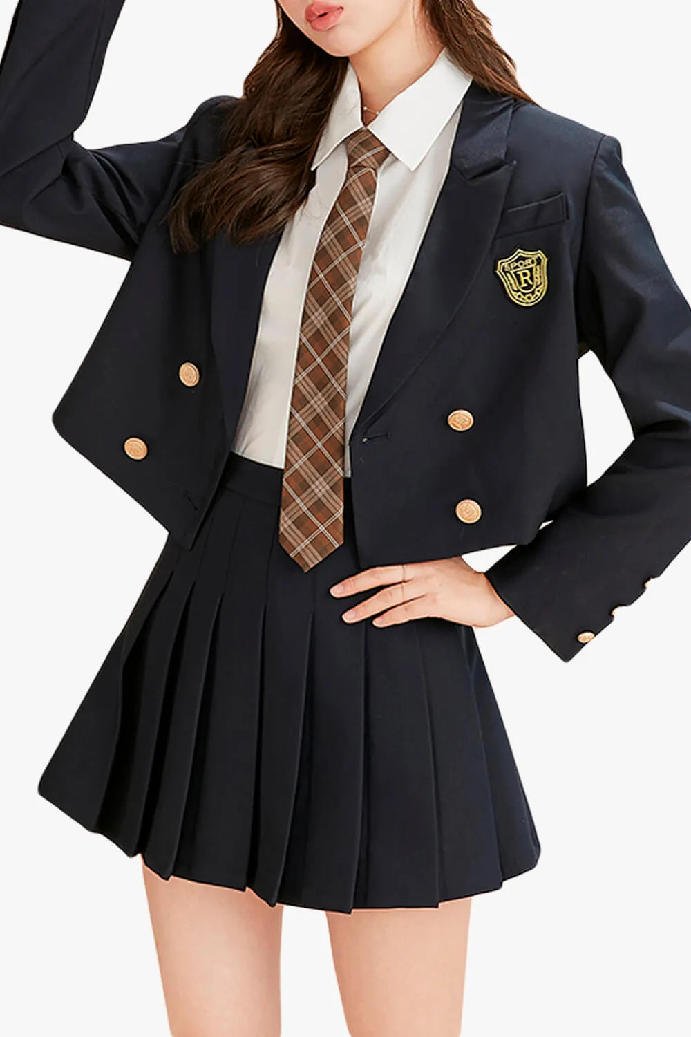 Schoolgirl Uniform Jacket Two Piece Skirt Set for Women