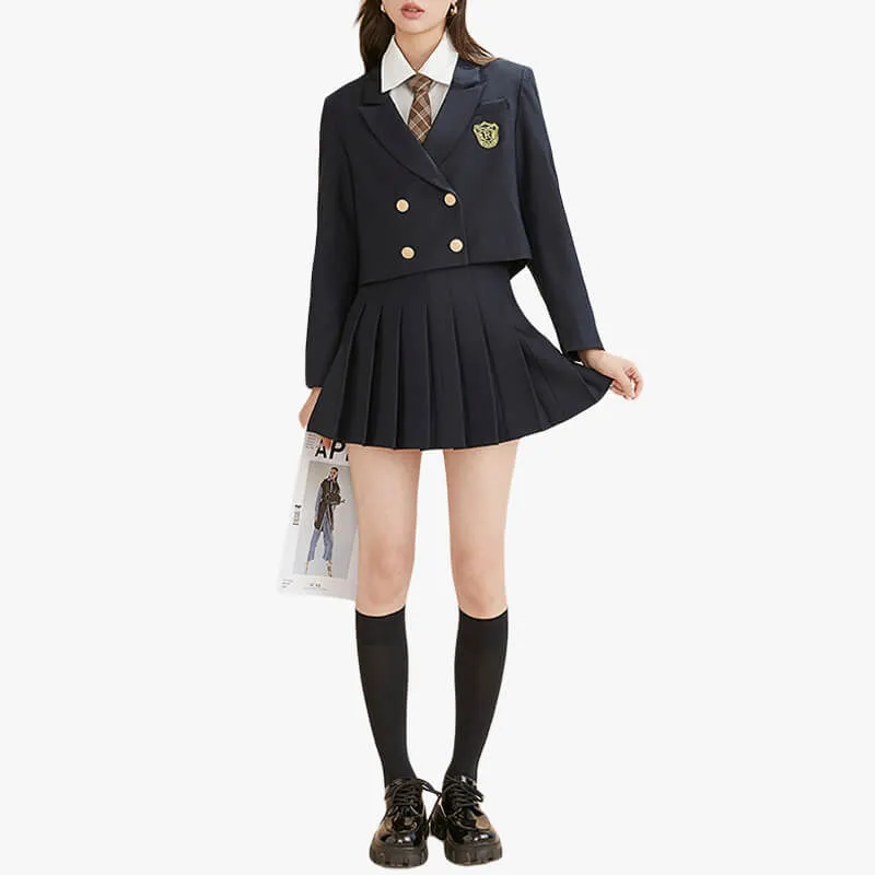 Schoolgirl Uniform Jacket Two Piece Skirt Set for Women