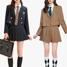 Schoolgirl Uniform Jacket Two Piece Skirt Set for Women