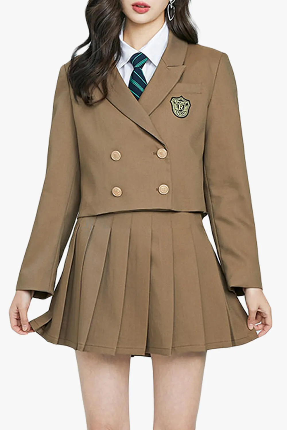 Schoolgirl Uniform Jacket Two Piece Skirt Set for Women